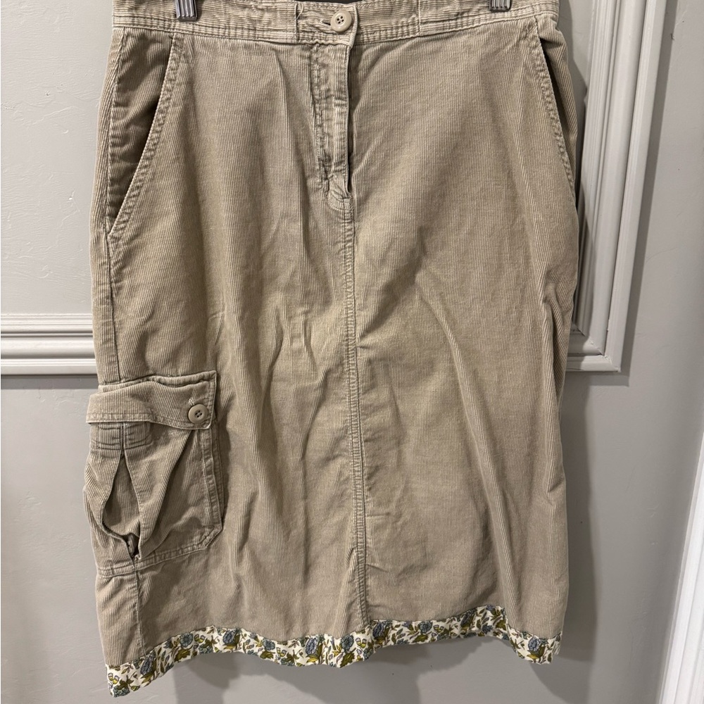 Vintage Tan Skirt with Floral Trim